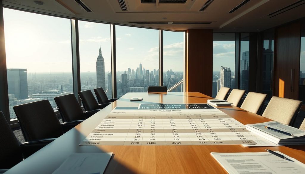 An expansive, well-lit boardroom table with a detailed chart displaying inheritance tax thresholds and rates in the UK. Behind the table, a floor-to-ceiling window offers a panoramic view of a bustling city skyline. Natural sunlight streams in, casting a warm, professional glow. On the table, various documents and financial reports are neatly organized, suggesting an in-depth discussion on estate planning and inheritance tax policies. The scene conveys a sense of authority, clarity, and informed decision-making around this complex financial topic. An expansive, well-lit boardroom table with a detailed chart displaying inheritance tax thresholds and rates in the UK. Behind the table, a floor-to-ceiling window offers a panoramic view of a bustling city skyline. Natural sunlight streams in, casting a warm, professional glow. On the table, various documents and financial reports are neatly organized, suggesting an in-depth discussion on estate planning and inheritance tax policies. The scene conveys a sense of authority, clarity, and informed decision-making around this complex financial topic.
