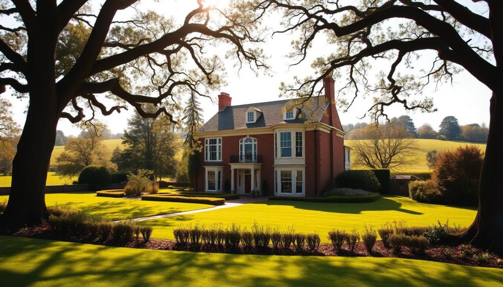 Residence Nil Rate Band: A stately two-story Georgian manor house nestled amidst lush, rolling hills and a meticulously manicured garden. Warm sunlight filters through large bay windows, casting a soft, inviting glow over the elegant brick exterior. Mature oak trees frame the scene, their branches swaying gently in the breeze. The home's timeless design and regal presence evoke a sense of timeless sophistication and old-world charm, perfectly suited to showcase the Residence Nil Rate Band. A serene, picturesque landscape that captures the essence of a family's lasting legacy.