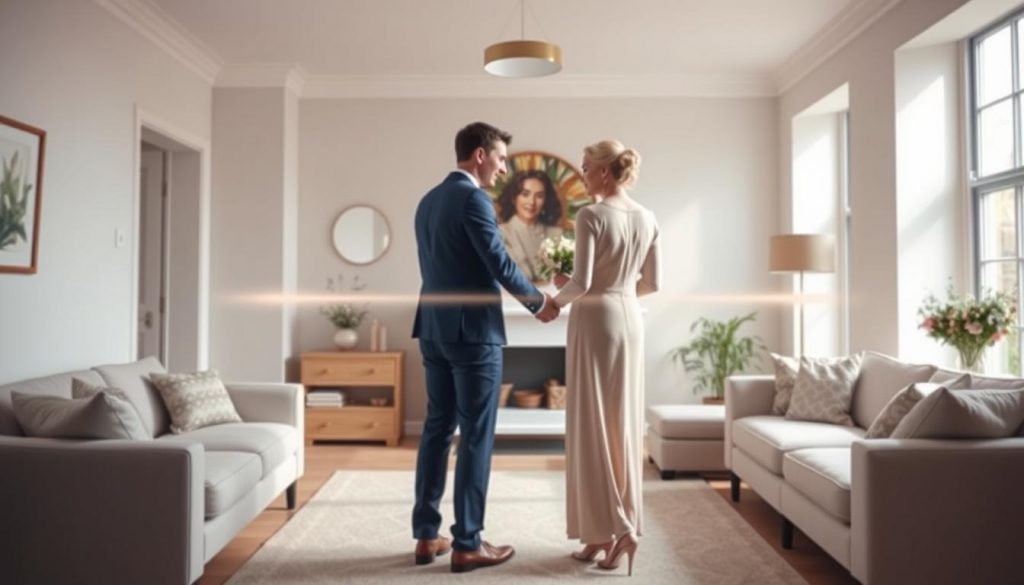 a highly detailed, photorealistic illustration of a married couple's inheritance tax allowance being seamlessly transferred from one spouse to the other, set against a backdrop of a modern, minimalist British home interior. The image should depict the transferable nature of this tax allowance, with a focus on the concept of "marriage" and how it can be leveraged to optimize one's inheritance tax position. The lighting should be soft and natural, with a warm, inviting color palette. The composition should draw the viewer's eye to the central concept of the transferable allowance, conveying a sense of financial security and stability.