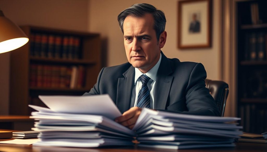 a professional, authoritative-looking image of a person in a suit and tie, sitting at a desk and reviewing a stack of documents, with a serious, thoughtful expression on their face, representing the responsibilities and duties of a trustee in a UK estate management context. The lighting is warm and subtle, with a soft focus on the subject, and the background is a blurred office or study setting, emphasizing the trustee's role and the importance of their work. The overall mood is one of professionalism, responsibility, and attention to detail. a professional, authoritative-looking image of a person in a suit and tie, sitting at a desk and reviewing a stack of documents, with a serious, thoughtful expression on their face, representing the responsibilities and duties of a trustee in a UK estate management context. The lighting is warm and subtle, with a soft focus on the subject, and the background is a blurred office or study setting, emphasizing the trustee's role and the importance of their work. The overall mood is one of professionalism, responsibility, and attention to detail.