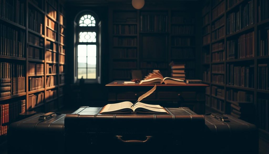 A dimly lit study, with towering bookshelves casting shadows across the room. On a sturdy oak desk, an open ledger and a quill pen sit, symbolizing the meticulous planning required to navigate the complexities of inheritance tax. In the foreground, a trio of suitcases, each representing the different assets - real estate, investments, and personal effects - that must be carefully managed to avoid costly blunders. The lighting is warm and contemplative, evoking a sense of thoughtful consideration. A distant window offers a glimpse of the world beyond, hinting at the broader implications of these financial decisions. The overall atmosphere is one of careful deliberation, as the viewer is drawn into the intricate world of inheritance tax planning.