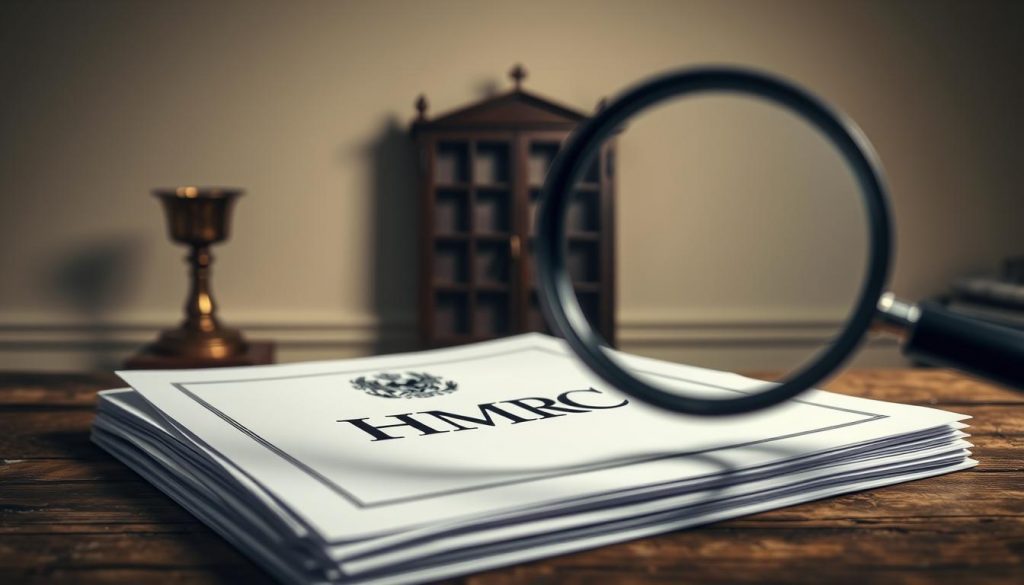 A high-contrast, sharply-focused illustration depicting the key elements of HMRC's rules on Premium Bonds and inheritance tax. In the foreground, a stack of official government documents with the HMRC logo, placed on a weathered wooden desk. In the middle ground, a magnifying glass hovers over the documents, hinting at the complex details within. The background features a neutral, minimalist setting with soft ambient lighting, creating a sense of seriousness and professionalism. The overall composition conveys the gravity and technicality of the subject matter, reflecting the "Changes in Legislation and Taxation" section of the article.