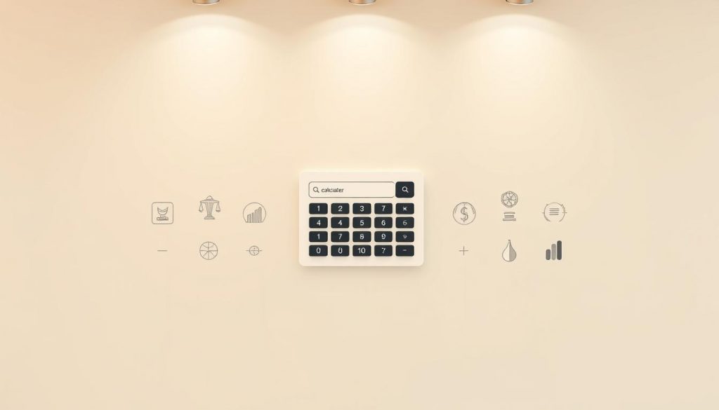 A modern, minimalist design with a clean, intuitive interface. A sleek, responsive calculator interface on a neutral-toned background, with subtle grid lines and elegant typography. Soft, diffuse lighting from above casts a warm, professional glow. The calculator occupies the center of the frame, surrounded by discreet icons and data visualizations relevant to inheritance tax calculations. The overall atmosphere is one of clarity, precision, and financial expertise, guiding the user through a complex process with simplicity and confidence.