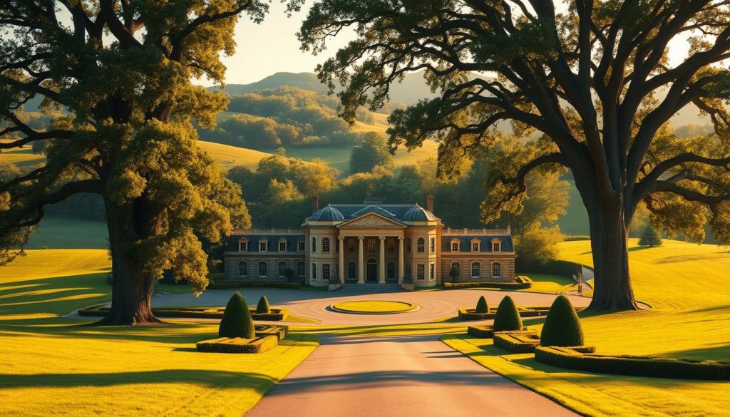 A stately manor nestled amidst lush, rolling hills, its elegant facade bathed in warm, golden light. Manicured gardens and a winding driveway lead to the grand entrance, inviting visitors to explore this magnificent family estate. Towering oak trees cast soft shadows, creating a serene and timeless atmosphere. The residence stands as a symbol of generational wealth and legacy, its architectural details and ornamental flourishes evoking a sense of timeless grandeur. This picturesque scene embodies the essence of the Residence Nil Rate Band, a crucial component of modern inheritance tax planning.
