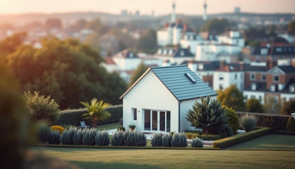 A tranquil, minimalist scene depicting the concept of "nil rate band inheritance tax". In the foreground, a sleek, modern home with clean architectural lines sits amidst a lush, manicured garden. The background features a softly blurred cityscape, hinting at the financial complexities of estate planning. Warm, diffused lighting illuminates the scene, creating a sense of serenity and contemplation. The composition emphasizes the home's prominence, symbolizing the primary asset subject to inheritance tax considerations. An overall tone of simplicity and elegance conveys the practical application of the nil rate band, a key financial strategy for UK homeowners.