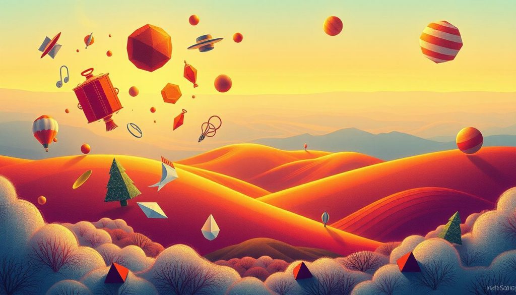 A vibrant, surreal illustration of "inheritance tax myths" showcasing a dreamlike landscape. In the foreground, various symbolic objects and shapes representing common misconceptions about inheritance tax float ethereally, bathed in warm, diffused lighting. The middle ground features a rolling, abstract terrain of geometrical forms and overlapping patterns, hinting at the complexities of the tax system. In the distant background, a hazy, dreamlike horizon suggests the uncertainty and myths surrounding this topic. The overall mood is one of intrigue and a desire to unravel the mysteries of inheritance tax.