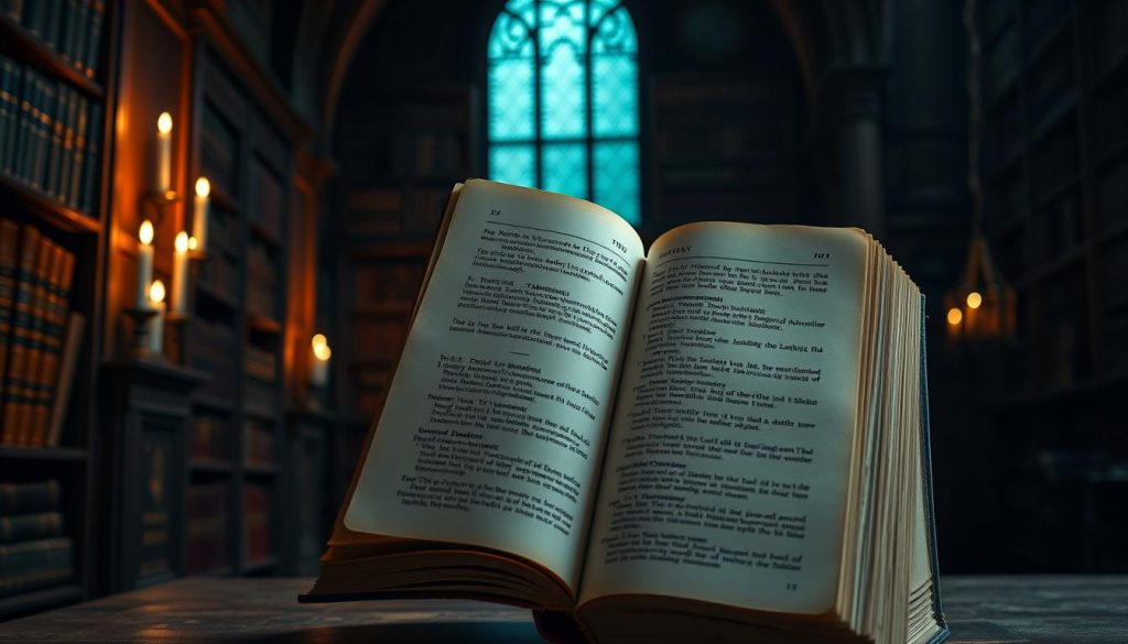 An ornate, leather-bound book floats in the center of the frame, its pages slowly turning to reveal a timeline of historical events and legislation related to inheritance tax in the United Kingdom. In the background, a dimly lit library setting with towering shelves of ancient tomes, casting warm, flickering candlelight across the scene. The camera angle is slightly elevated, giving a sense of grandeur and importance to the subject matter. The overall mood is one of scholarly contemplation and the weight of history, inviting the viewer to delve into the evolution of this significant financial policy.