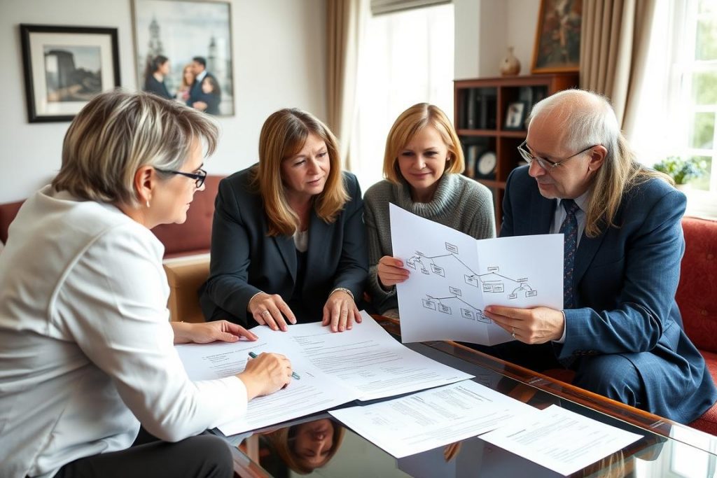 Blended family discussing inheritance planning with advisor