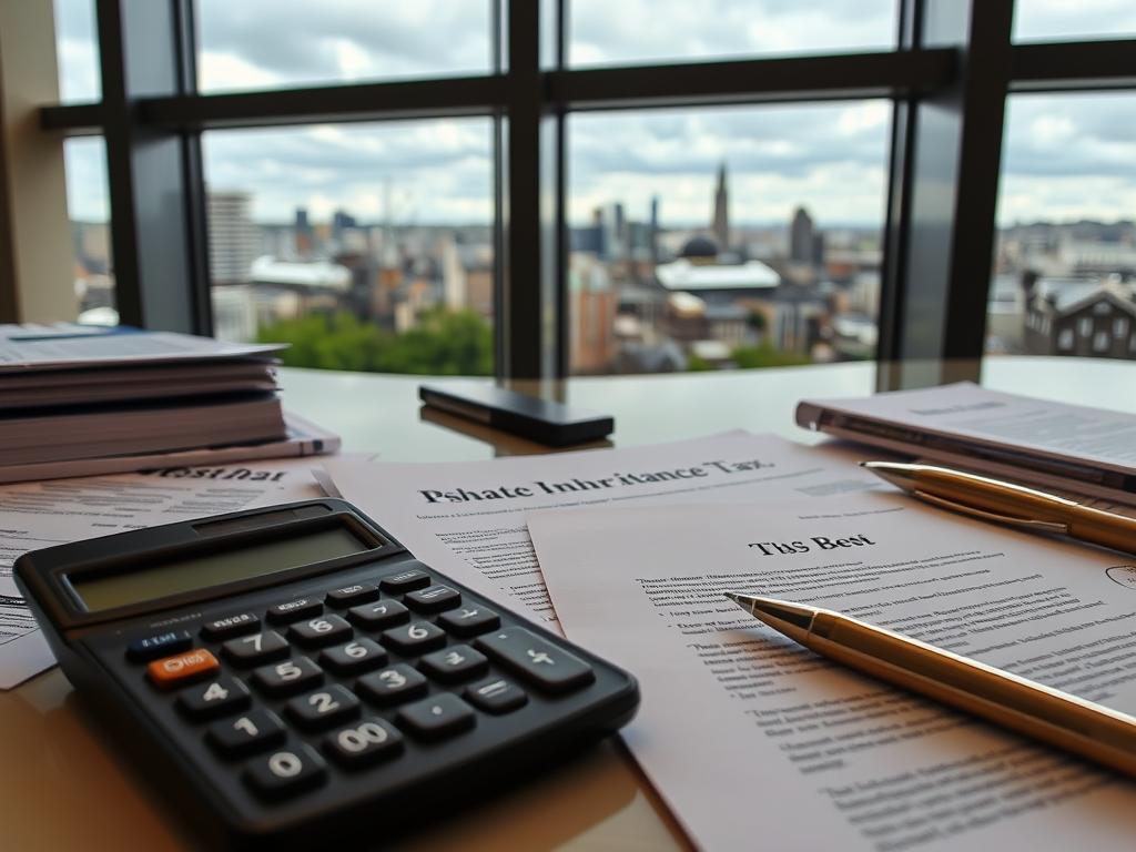 Inheritance tax planning documents and calculator showing tax savings