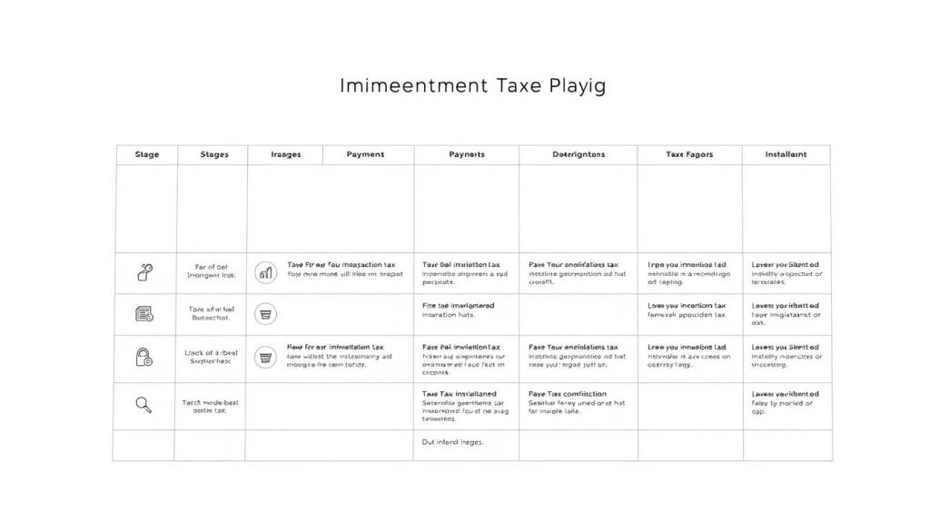 a detailed blueprint of an inheritance tax payment plan, shown as a minimalist wireframe diagram on a clean white background, with a smooth, technical aesthetic. The diagram features a simple grid layout with icons and text labels indicating the different stages and options for paying inheritance tax in installments. The overall mood is informative and practical, conveying a sense of clarity and organization around a complex financial process. The lighting is soft and even, emphasizing the simplicity and legibility of the design.