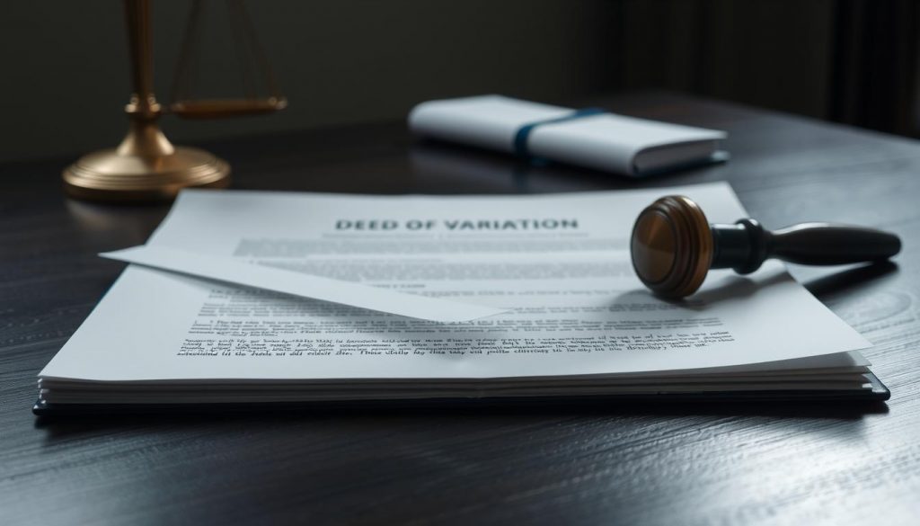 A carefully crafted legal document, the Deed of Variation UK, rests on a dark wooden table. The document's crisp, pristine pages are illuminated by a soft, diffused light, casting subtle shadows that hint at its formal, authoritative nature. In the background, a muted, professional color palette sets the tone, conveying a sense of serious, thoughtful consideration. The composition is balanced, with the document taking center stage, inviting the viewer to explore the intricacies of this powerful legal tool. A carefully crafted legal document, the Deed of Variation UK, rests on a dark wooden table. The document's crisp, pristine pages are illuminated by a soft, diffused light, casting subtle shadows that hint at its formal, authoritative nature. In the background, a muted, professional color palette sets the tone, conveying a sense of serious, thoughtful consideration. The composition is balanced, with the document taking center stage, inviting the viewer to explore the intricacies of this powerful legal tool.