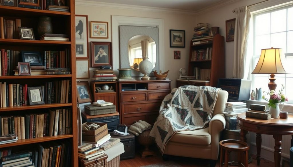 A cozy room filled with diverse personal belongings, each holding sentimental value. In the foreground, a well-worn bookshelf showcases cherished volumes, family photos, and small trinkets. The middle ground features a comfortable armchair, a handmade quilt draped over its back, and a side table adorned with a vintage lamp and a delicate vase of fresh flowers. The background reveals a large window, allowing soft, natural light to filter in and cast a warm glow throughout the space. The overall atmosphere conveys a sense of lived-in tranquility, reflecting the immeasurable worth of one's personal assets beyond mere monetary value. A cozy room filled with diverse personal belongings, each holding sentimental value. In the foreground, a well-worn bookshelf showcases cherished volumes, family photos, and small trinkets. The middle ground features a comfortable armchair, a handmade quilt draped over its back, and a side table adorned with a vintage lamp and a delicate vase of fresh flowers. The background reveals a large window, allowing soft, natural light to filter in and cast a warm glow throughout the space. The overall atmosphere conveys a sense of lived-in tranquility, reflecting the immeasurable worth of one's personal assets beyond mere monetary value.