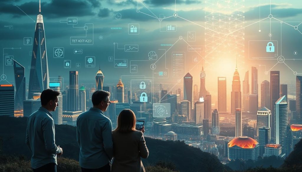 A detailed, futuristic digital landscape depicting the inheritance and planning of crypto-assets and digital holdings. In the foreground, a family gathers around a transparent, holographic display, reviewing and managing their digital estate. The middle ground showcases various digital interfaces and wallets, with floating data visualizations and security protocols. The background features a city skyline of gleaming towers, with a stylized, ethereal overlay of blockchain networks and encrypted data flows. Soft, ambient lighting creates a contemplative atmosphere, while the composition suggests the importance of proactive digital asset planning for the modern era. A detailed, futuristic digital landscape depicting the inheritance and planning of crypto-assets and digital holdings. In the foreground, a family gathers around a transparent, holographic display, reviewing and managing their digital estate. The middle ground showcases various digital interfaces and wallets, with floating data visualizations and security protocols. The background features a city skyline of gleaming towers, with a stylized, ethereal overlay of blockchain networks and encrypted data flows. Soft, ambient lighting creates a contemplative atmosphere, while the composition suggests the importance of proactive digital asset planning for the modern era.