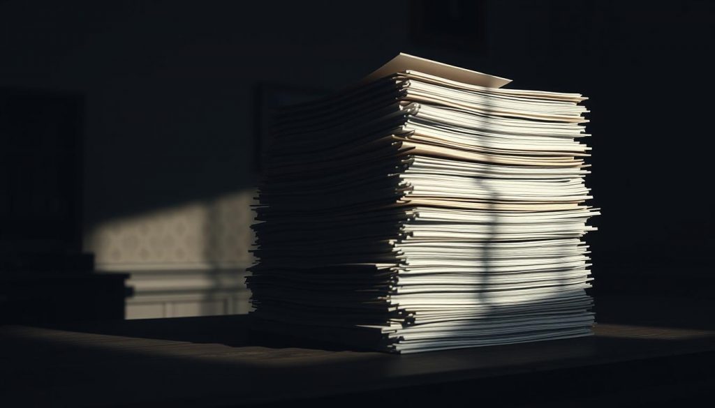 A dimly lit office interior, the laws of intestacy manifested as a towering stack of legal documents casting long shadows across a worn wooden desk. The muted lighting creates a pensive, serious atmosphere, emphasizing the gravity and complexity of the topic. The documents are rendered with a mixture of crisp, realistic detail and a slightly hazy, aged appearance, as if weathered by time. The composition places the stack of documents as the central focus, with the background fading into a soft, textured backdrop that hints at the broader context of the legal system. The overall impression is one of the weight and significance of these intestacy laws, conveying the importance of understanding them in the absence of a formal will. A dimly lit office interior, the laws of intestacy manifested as a towering stack of legal documents casting long shadows across a worn wooden desk. The muted lighting creates a pensive, serious atmosphere, emphasizing the gravity and complexity of the topic. The documents are rendered with a mixture of crisp, realistic detail and a slightly hazy, aged appearance, as if weathered by time. The composition places the stack of documents as the central focus, with the background fading into a soft, textured backdrop that hints at the broader context of the legal system. The overall impression is one of the weight and significance of these intestacy laws, conveying the importance of understanding them in the absence of a formal will.