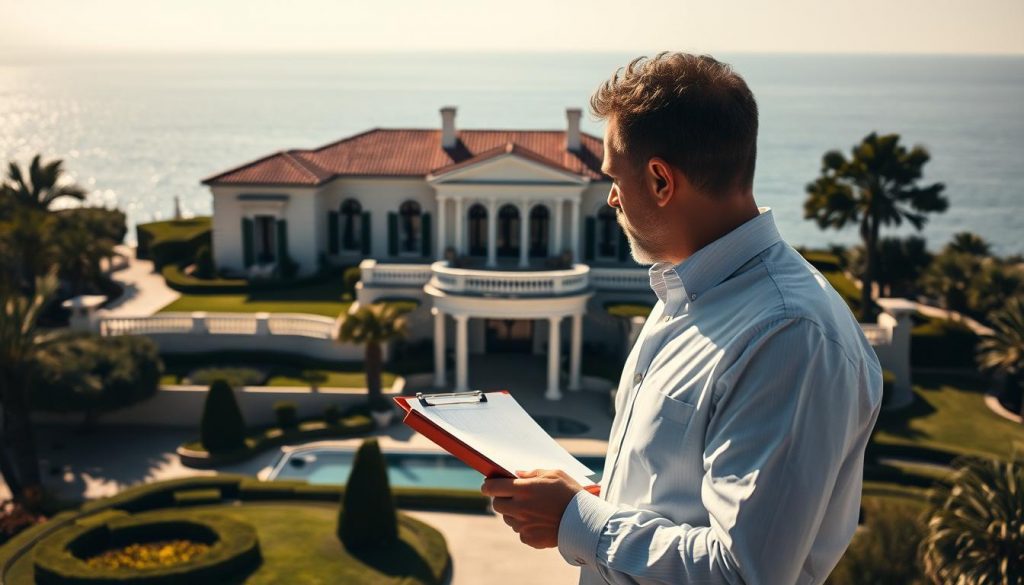 A luxurious villa set against a picturesque seaside backdrop, its grand architecture and manicured grounds reflecting its high value. In the foreground, an appraiser examines the property, clipboard in hand, meticulously evaluating every detail for the purposes of inheritance tax assessment. The scene is illuminated by a warm Mediterranean sun, casting deep shadows and highlights that accentuate the villa's elegant features. The overall mood is one of careful consideration, as the appraiser's scrutiny ensures the property's true worth is accurately determined for tax purposes. A luxurious villa set against a picturesque seaside backdrop, its grand architecture and manicured grounds reflecting its high value. In the foreground, an appraiser examines the property, clipboard in hand, meticulously evaluating every detail for the purposes of inheritance tax assessment. The scene is illuminated by a warm Mediterranean sun, casting deep shadows and highlights that accentuate the villa's elegant features. The overall mood is one of careful consideration, as the appraiser's scrutiny ensures the property's true worth is accurately determined for tax purposes.