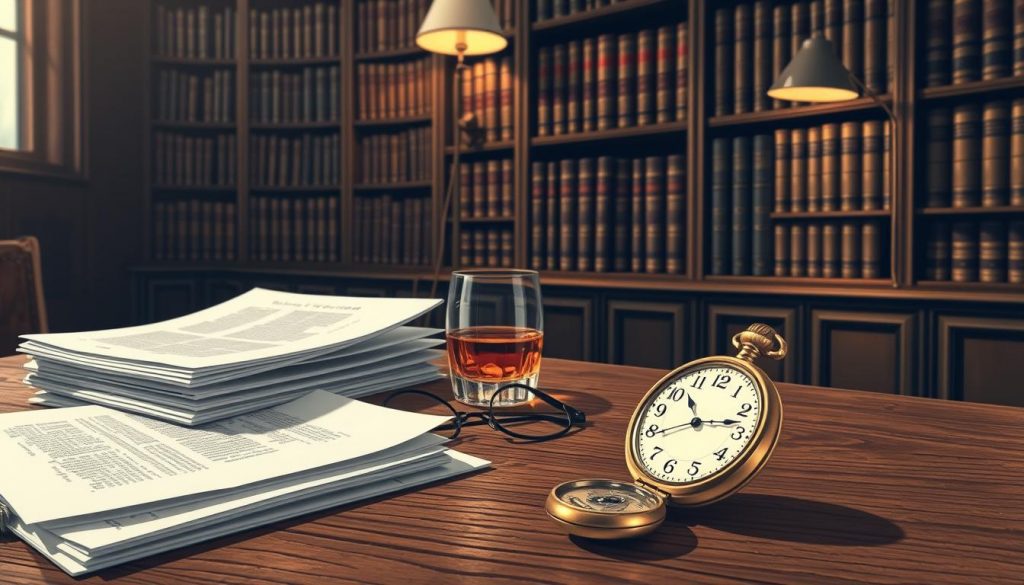 A meticulously detailed illustration of the 20-year rule for trusts in the UK. In the foreground, a stack of legal documents and a vintage brass pocket watch, symbolizing the passage of time. In the middle ground, a richly-textured oak table, upon which rests a glass of fine whiskey and a pair of reading glasses, evoking an atmosphere of thoughtful contemplation. In the background, a wall of bookshelves laden with leather-bound volumes, casting a warm, mellow glow from a single floor lamp. The scene is bathed in soft, diffuse lighting, creating a sense of timeless, scholarly elegance befitting the subject matter. A meticulously detailed illustration of the 20-year rule for trusts in the UK. In the foreground, a stack of legal documents and a vintage brass pocket watch, symbolizing the passage of time. In the middle ground, a richly-textured oak table, upon which rests a glass of fine whiskey and a pair of reading glasses, evoking an atmosphere of thoughtful contemplation. In the background, a wall of bookshelves laden with leather-bound volumes, casting a warm, mellow glow from a single floor lamp. The scene is bathed in soft, diffuse lighting, creating a sense of timeless, scholarly elegance befitting the subject matter.
