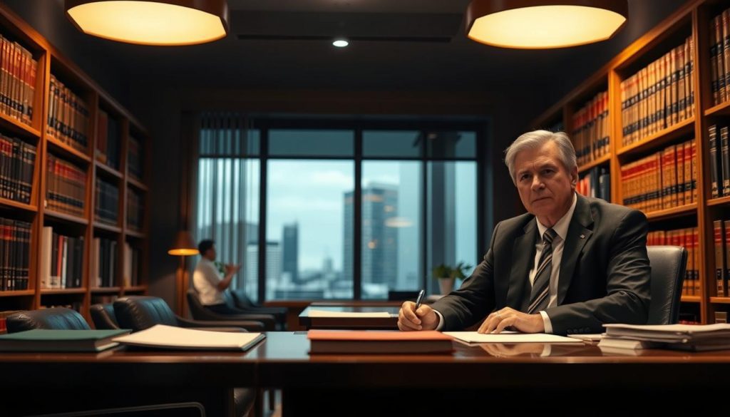 A modern law office interior, dimly lit with warm overhead lighting. In the foreground, a solicitor sits at a desk, engaged in serious discussion with a client, their expressions conveying the gravity of the situation. In the middle ground, bookshelves line the walls, filled with legal tomes and files, suggesting the depth of knowledge required to navigate the complexities of will contestation. The background features a window overlooking a cityscape, hinting at the wider context and significance of the legal proceedings. The overall atmosphere is one of thoughtful contemplation, underscoring the solicitor's crucial role in guiding clients through the challenging process of contesting a will. A modern law office interior, dimly lit with warm overhead lighting. In the foreground, a solicitor sits at a desk, engaged in serious discussion with a client, their expressions conveying the gravity of the situation. In the middle ground, bookshelves line the walls, filled with legal tomes and files, suggesting the depth of knowledge required to navigate the complexities of will contestation. The background features a window overlooking a cityscape, hinting at the wider context and significance of the legal proceedings. The overall atmosphere is one of thoughtful contemplation, underscoring the solicitor's crucial role in guiding clients through the challenging process of contesting a will.