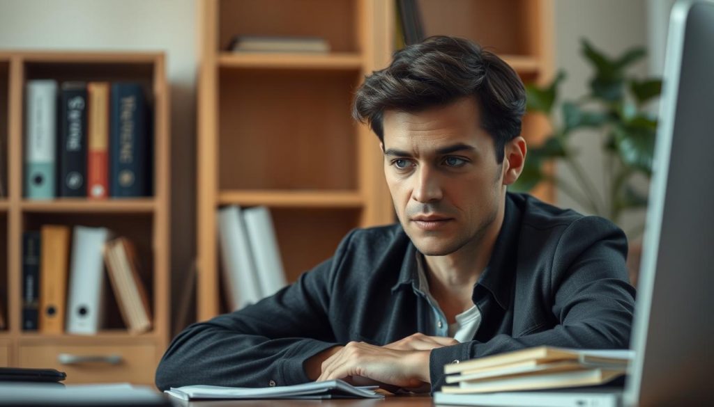 A pensive individual sits at a desk, their face reflecting deep contemplation. Soft, diffused lighting illuminates the scene, casting subtle shadows that accentuate the subject's features. In the background, a bookshelf and potted plant create a warm, professional atmosphere, suggesting an office or study setting. The overall mood is one of thoughtful introspection, conveying the complex process of mental capacity assessment. A pensive individual sits at a desk, their face reflecting deep contemplation. Soft, diffused lighting illuminates the scene, casting subtle shadows that accentuate the subject's features. In the background, a bookshelf and potted plant create a warm, professional atmosphere, suggesting an office or study setting. The overall mood is one of thoughtful introspection, conveying the complex process of mental capacity assessment.
