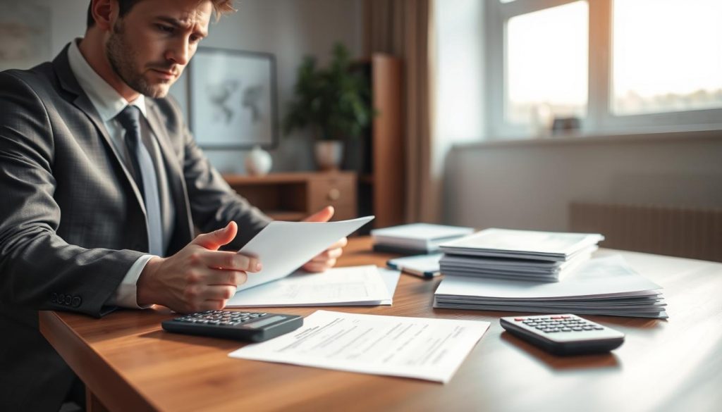 A professional, modern office interior with a focus on a wooden desk displaying tax documents, paperwork, and a digital tablet. The foreground features a thoughtful, well-dressed person reviewing the materials, with a concerned yet determined expression. The middle ground showcases carefully organized files, folders, and a calculator, suggesting the complexities of tax implications. The background is softly blurred, with minimalist decor and large windows letting in natural light, creating a sense of clarity and professionalism. The lighting is warm and inviting, emphasizing the importance of the task at hand. The overall atmosphere conveys the serious nature of tax obligations for beneficiaries. A professional, modern office interior with a focus on a wooden desk displaying tax documents, paperwork, and a digital tablet. The foreground features a thoughtful, well-dressed person reviewing the materials, with a concerned yet determined expression. The middle ground showcases carefully organized files, folders, and a calculator, suggesting the complexities of tax implications. The background is softly blurred, with minimalist decor and large windows letting in natural light, creating a sense of clarity and professionalism. The lighting is warm and inviting, emphasizing the importance of the task at hand. The overall atmosphere conveys the serious nature of tax obligations for beneficiaries.