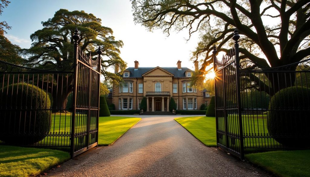 A stately manor house, its grand facade illuminated by the warm glow of afternoon sunlight, stands amidst a meticulously manicured estate. Lush green lawns and towering oak trees surround the property, creating a sense of timeless elegance. Through the ornate wrought-iron gates, a winding gravel path leads towards the imposing front doors, hinting at the formality and tradition that lies within. The scene evokes a sense of order, wealth, and the timeless rituals of inheritance and succession, setting the stage for the exploration of probate laws and the role of wills in the UK. A stately manor house, its grand facade illuminated by the warm glow of afternoon sunlight, stands amidst a meticulously manicured estate. Lush green lawns and towering oak trees surround the property, creating a sense of timeless elegance. Through the ornate wrought-iron gates, a winding gravel path leads towards the imposing front doors, hinting at the formality and tradition that lies within. The scene evokes a sense of order, wealth, and the timeless rituals of inheritance and succession, setting the stage for the exploration of probate laws and the role of wills in the UK.
