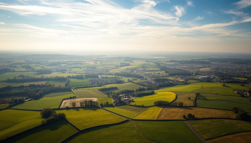 A sweeping aerial view of the diverse agricultural landscapes across the UK. Lush, verdant fields in the foreground, rolling hills dotted with livestock in the middle ground, and a patchwork of farmland, forests, and villages stretching to the distant horizon. Sunlight filters through wispy clouds, casting gentle shadows and highlights across the undulating terrain. The scene conveys the richness and variety of the country's agricultural heartland, showcasing the enduring connection between the land, its people, and their livelihoods. A sweeping aerial view of the diverse agricultural landscapes across the UK. Lush, verdant fields in the foreground, rolling hills dotted with livestock in the middle ground, and a patchwork of farmland, forests, and villages stretching to the distant horizon. Sunlight filters through wispy clouds, casting gentle shadows and highlights across the undulating terrain. The scene conveys the richness and variety of the country's agricultural heartland, showcasing the enduring connection between the land, its people, and their livelihoods.