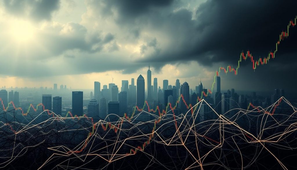 A volatile cryptocurrency market landscape, with erratic charts and graphs representing the unpredictable nature of digital asset valuations. In the foreground, a tangled web of fluctuating lines and shapes, conveying the complex and dynamic nature of the crypto ecosystem. The middle ground features a cityscape of skyscrapers, symbolizing the financial institutions and infrastructure that influence the cryptocurrency market. The background is shrouded in an ominous, moody atmosphere, hinting at the inherent risks and uncertainties associated with this emerging asset class. Lighting is dramatic, with sharp contrasts and shadows, reflecting the high-stakes, high-volatility nature of the crypto market. The overall composition evokes a sense of tension, instability, and the need for careful consideration when valuing digital holdings. Prompt A volatile cryptocurrency market landscape, with erratic charts and graphs representing the unpredictable nature of digital asset valuations. In the foreground, a tangled web of fluctuating lines and shapes, conveying the complex and dynamic nature of the crypto ecosystem. The middle ground features a cityscape of skyscrapers, symbolizing the financial institutions and infrastructure that influence the cryptocurrency market. The background is shrouded in an ominous, moody atmosphere, hinting at the inherent risks and uncertainties associated with this emerging asset class. Lighting is dramatic, with sharp contrasts and shadows, reflecting the high-stakes, high-volatility nature of the crypto market. The overall composition evokes a sense of tension, instability, and the need for careful consideration when valuing digital holdings. Prompt